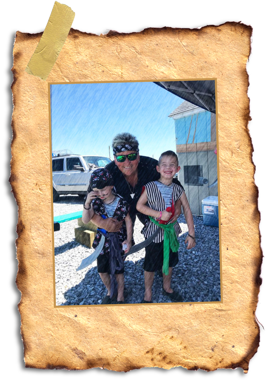 one man with two pirate kids
