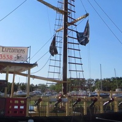 a large ship in the background